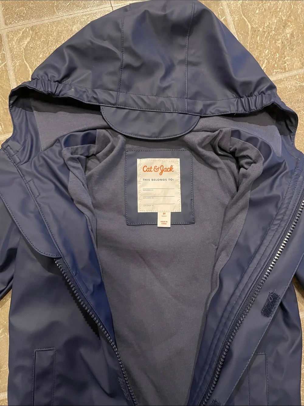 Cat & Jack Navy Hooded Raincoat with Reflective Trim